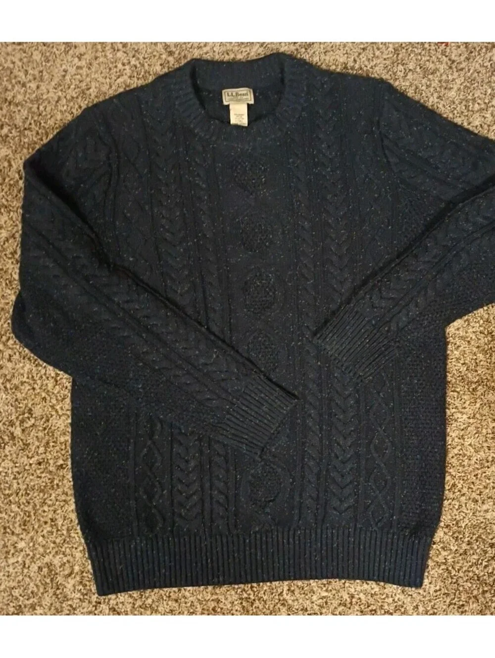 LL Bean Mens L-Tall Heritage Soft Organic Cotton Fisherman Sweater Cable Knit